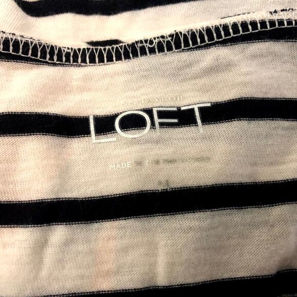 2/$30 LOFT Medium Womens White Black Striped Embellished Pocket Long Sleeve Tee - Picture 6 of 8
